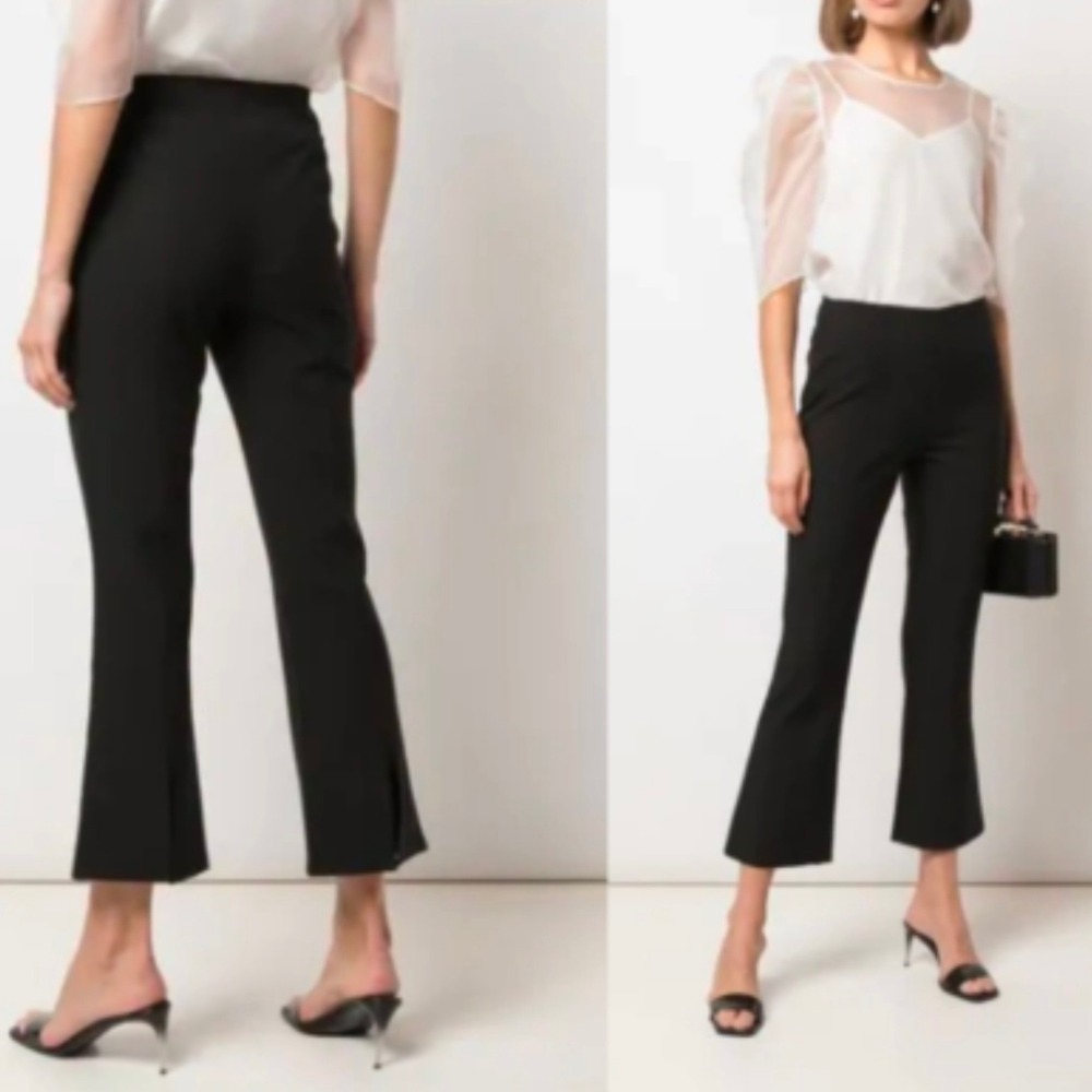 Cinq a Sept Pants Women 00 Black Mina Crop High Rise Flare Leg Split Ankle 5 à 7 - Picture 2 of 13